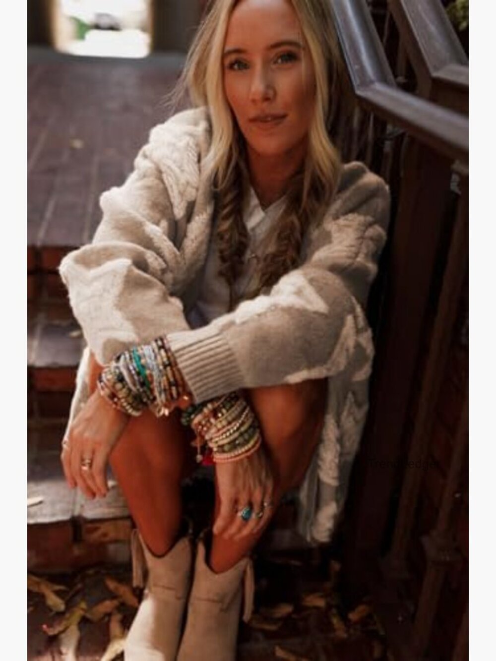 Womens Sherpa Star Pattern Cardigan with Pockets Casual Knit Coat Open Front V - Picture 4 of 7